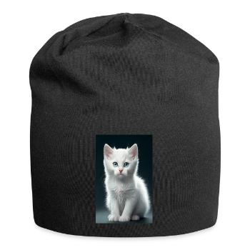 White kitten - Jersey Beanie - black - Front