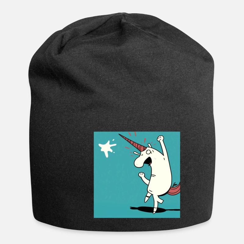 White Unicorn Comic Cartoon! Gift - Jersey Beanie - black