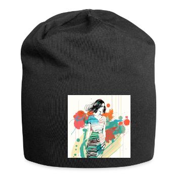 Fashion Illustration, Mode Illustration - Jersey-Beanie - Schwarz - Vorne