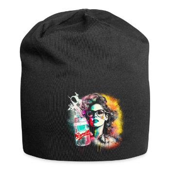 Retro 80s Woman mit Airbrush Details, Getränkedose - Jersey-Beanie - Schwarz - Vorne