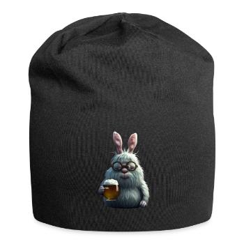 Drôle de lapin de Pâques avec bière - Bonnet en jersey - noir - Devant