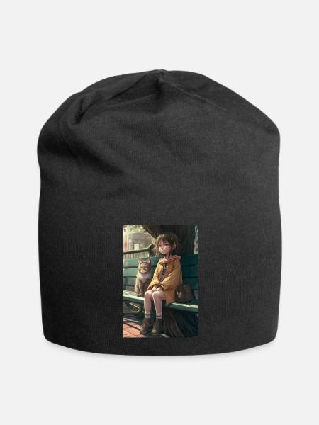 Manga Mädchen Katze Geschenk - Jersey-Beanie - Schwarz