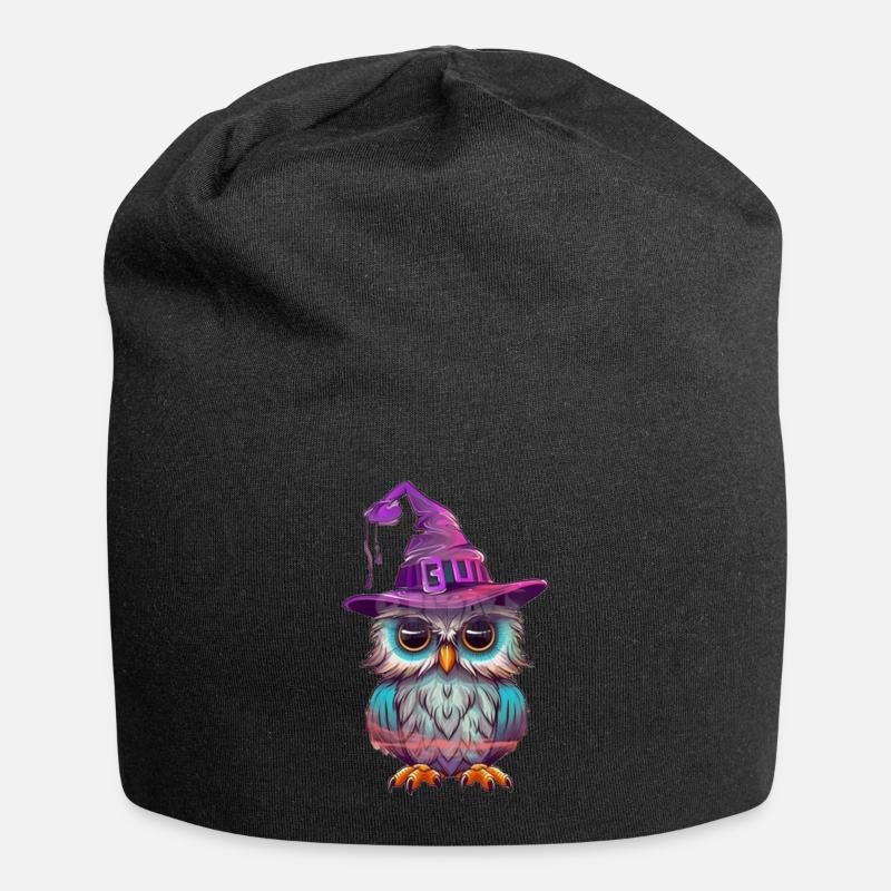 Owl witch with hat - Jersey Beanie - black