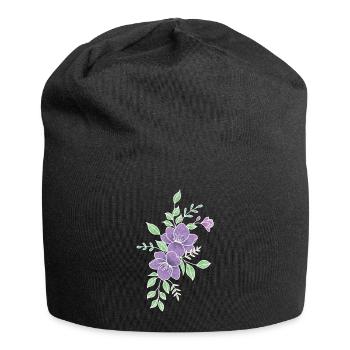 Fleur violette - Bonnet en jersey - noir - Devant