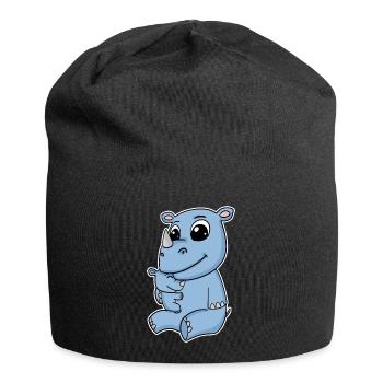 Nashorn Familie - Nashorn mit Baby - Nashorn Motiv - Jersey-Beanie - Schwarz - Vorne