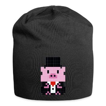 Un petit cochon en costume pixélisé - Bonnet en jersey - noir - Devant