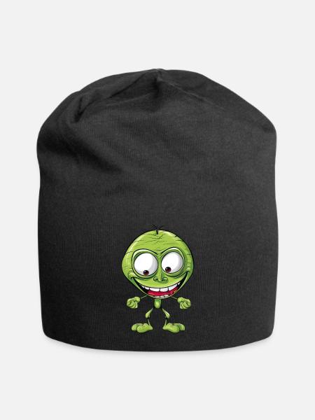 Lustiger Alien: Grün, Großer Kopf, Crazy - Jersey-Beanie - Schwarz