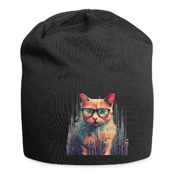 Katze Brille Nerd PC Gaming - Jersey-Beanie - Schwarz - Vorne