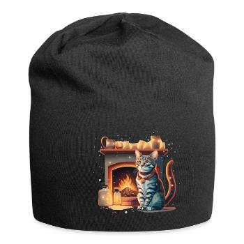 Katze Kamin Weihnachten Geschenk - Jersey-Beanie - Schwarz - Vorne