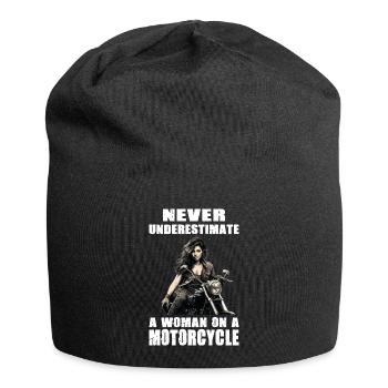 Never Underestimate A Woman On A Motorcycle - Jersey-Beanie - Schwarz - Vorne