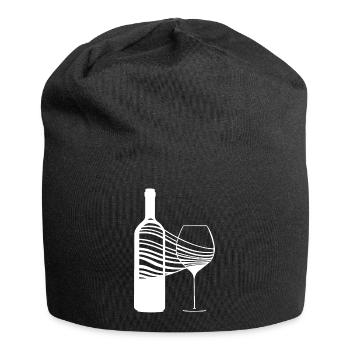 Sommelier Motiv - Weinglas und Weinflasche - Jersey-Beanie - Schwarz - Vorne