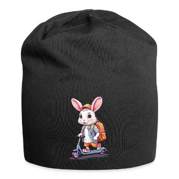 Lapin débutant drôle de l’école sur la conception de scooter - Bonnet en jersey - noir - Devant