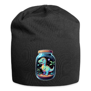 Dinosaur in a Cartoon Jar - Jersey Beanie - black - Front