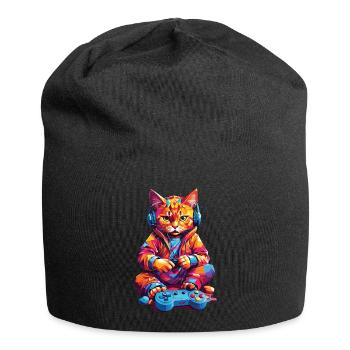 Lustige Retro Gaming Katze Nerd Gamer Design - Jersey-Beanie - Schwarz - Vorne