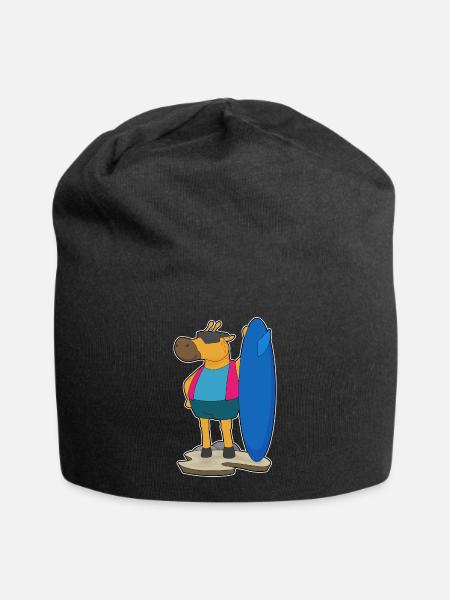 Giraffe Surfen Surfbrett Sommer - Jersey-Beanie - Schwarz