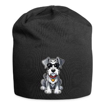 Cool Schnauzer Dog with Sunglasses - Jersey Beanie - black - Front