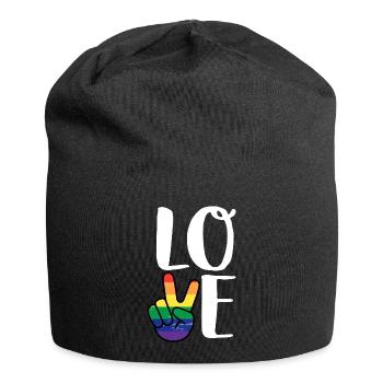 Vintage Liebe gewinnen Regenbogen Peace-Zeichen Stolz Lesbe - Jersey-Beanie - Schwarz - Vorne