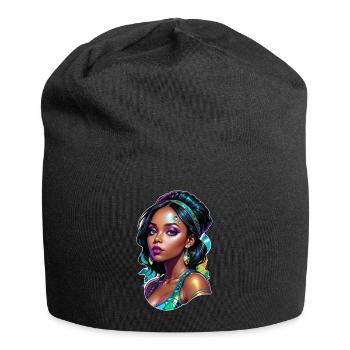Afro Frau - Schönheit - Jersey-Beanie - Schwarz - Vorne