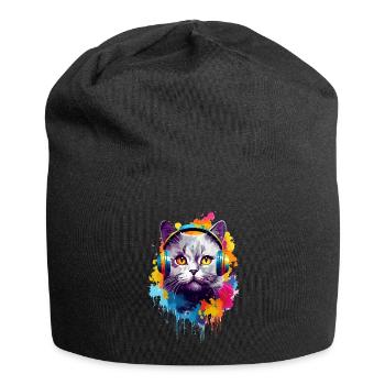 Bunte Britisch Kurzhaar Katze Farbkleckse Farbspri - Jersey-Beanie - Schwarz - Vorne