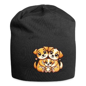 Loving Dog Family Mother And Father With One Child - Jersey Beanie - black - Front