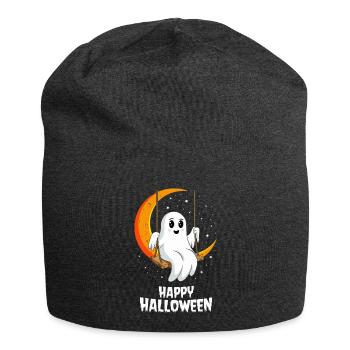 Cute Ghost on Moon Swing Celebrates Halloween - Jersey Beanie - charcoal grey - Front