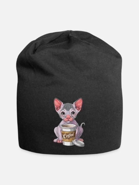 Nacktkatze mit Kaffee - Jersey-Beanie - Schwarz
