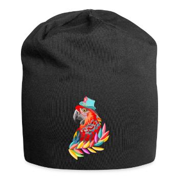 Papagei mit Hut - Jersey-Beanie - Schwarz - Vorne
