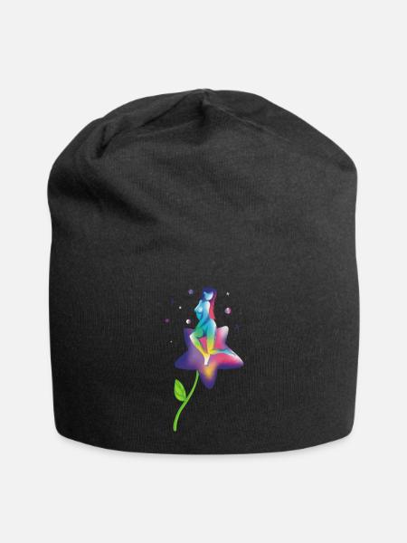 Regenbogenstern-Blüte - Jersey-Beanie - Schwarz