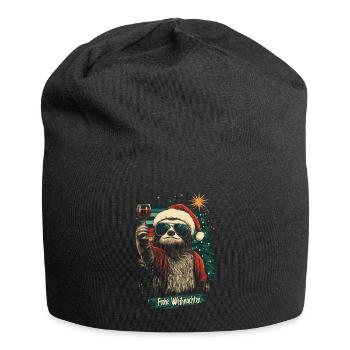 Faultier Weihnachten Wein - Jersey-Beanie - Schwarz - Vorne