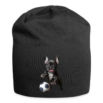 Französische Bulldogge - Jersey-Beanie - Schwarz - Vorne