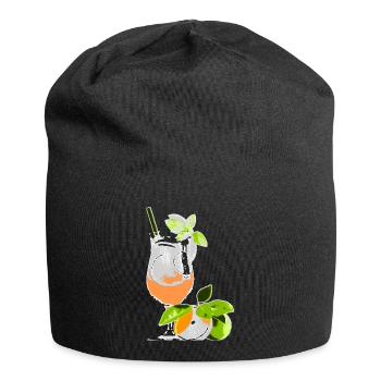 Cocktail Glass Drink with Orange & Mint - Jersey Beanie - black - Front