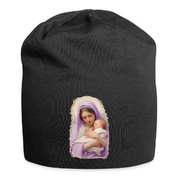 Madonna - Die Jungfrau Maria mit dem Jesuskind - Jersey-Beanie - Schwarz - Vorne