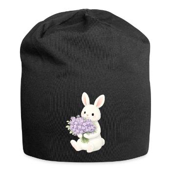 Lapin avec illustration lilas - Bonnet en jersey - noir - Devant