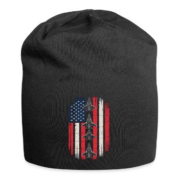 Jet Fighter USA Flag – Pilot Airplane - Jersey Beanie - black - Front
