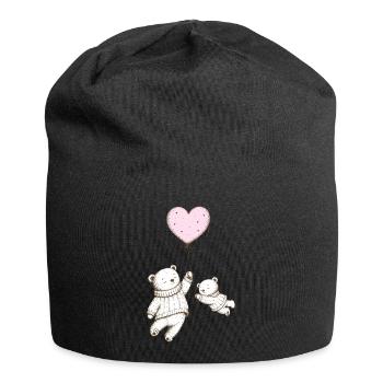 Deux ours en peluche avec un ballon en forme de cœur - Bonnet en jersey - noir - Devant