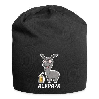 Alkpapa Alpaga avec chope de bière – Diction drôle - Bonnet en jersey - noir - Devant
