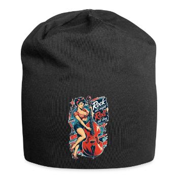 Rockabilly Pin-Up Girl mit Kontrabass Retro - Jersey-Beanie - Schwarz - Vorne