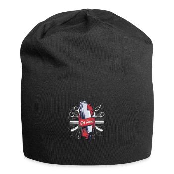 Barber Shop Hairdresser Machine and Barber Hipster - Jersey Beanie - black - Front