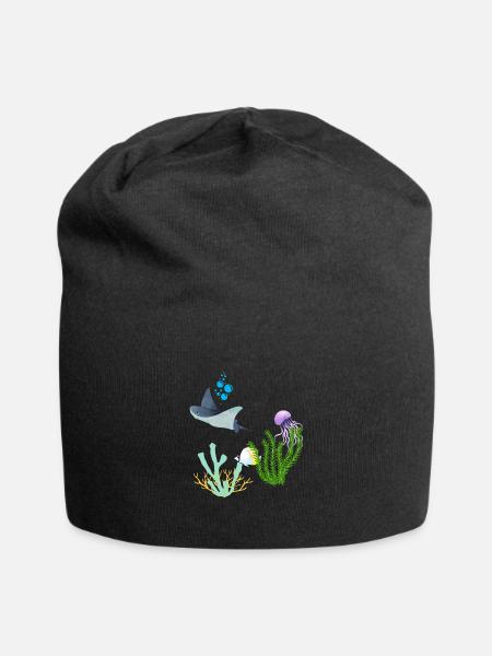 Rochen Qualle Unterwasserwelt Korallen Fisch - Jersey-Beanie - Schwarz