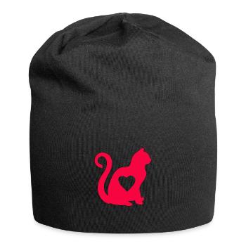 Chat rouge avec cœur silhouette chat amoureux chats - Bonnet en jersey - noir - Devant