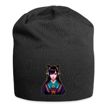 Modern geisha with headphones - Jersey Beanie - black - Front