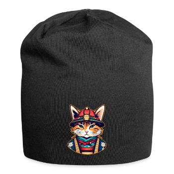 Cute samurai cat - Jersey Beanie - black - Front