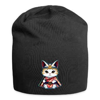 Cute samurai cat - Jersey Beanie - black - Front