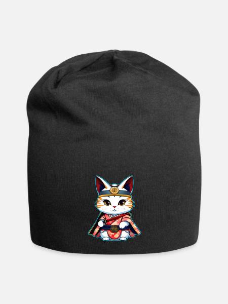 Mignon chat samouraï - Bonnet en jersey - noir