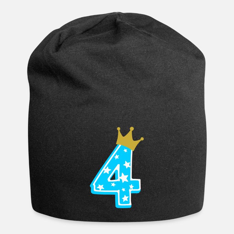 4 Krone 4. Geburtstag 4 Jahre - Jersey-Beanie - Schwarz