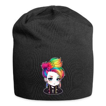 Cool punk girl with rainbow hair - Jersey Beanie - black - Front