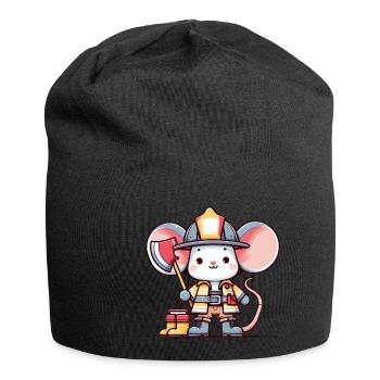 Cute Mouse Firefighter - Jersey Beanie - black - Front