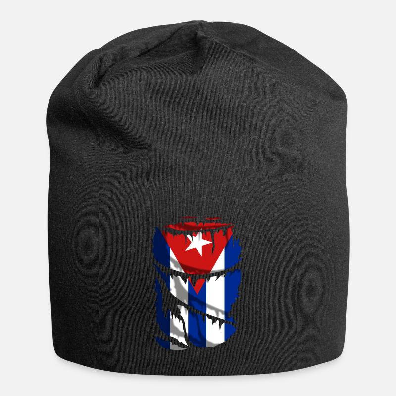 Flagge Kubas, Broken Fabric Effekt - Jersey-Beanie - Schwarz