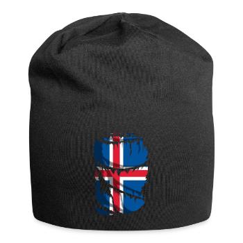 Flag of Iceland, broken or worn fabric effect - Jersey Beanie - black - Front