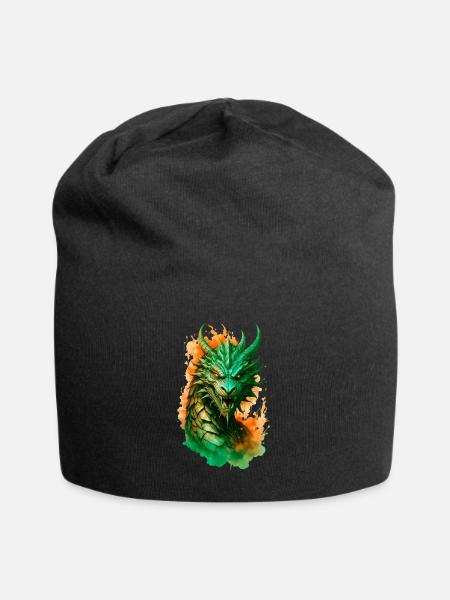 majestätischer Drache in Flammen - Jersey-Beanie - Schwarz